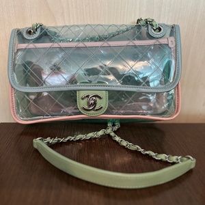 CHANEL Lambskin PVC Quilted Medium Coco Splash Flap Blue Green